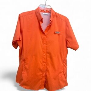 Columbia PFG Womens Short Sleeve Shirt Coral Orange Omni-Shade Vented Size Large